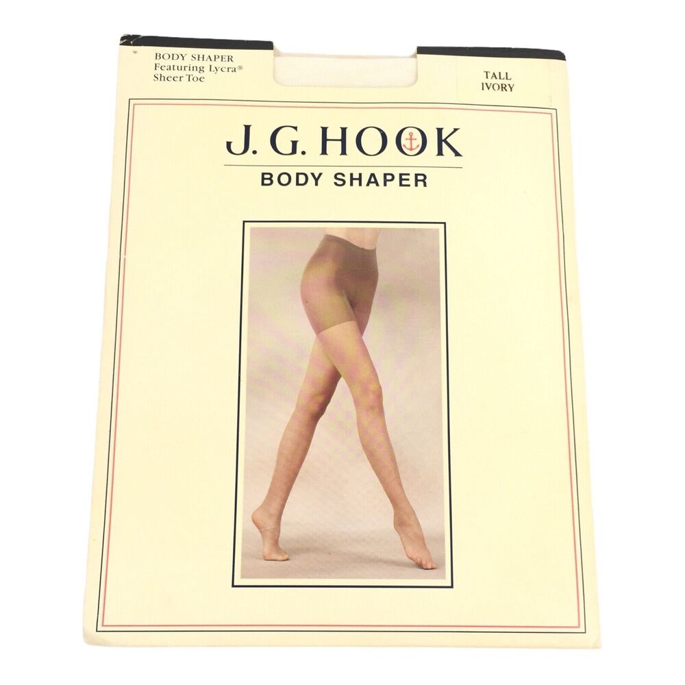 Vintage 1980s J G Hook Pantyhose Body Shaper Sheer Toe Tall Ivory Lycra Plus